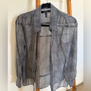 White House Black Market Gray Plaid Button Down Shirt